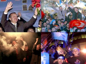 Seçim 2002, AKP'lilerde seçimi kazanmanın sevinci.